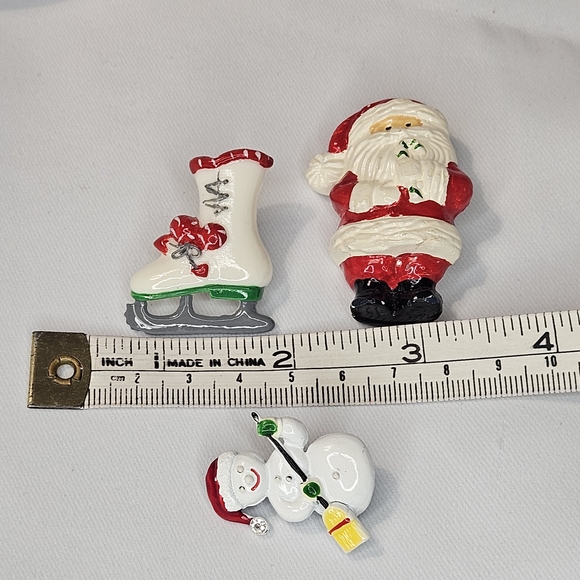 Christmas Holiday Pins. Santa, Snowman, Skate - Picture 3 of 3
